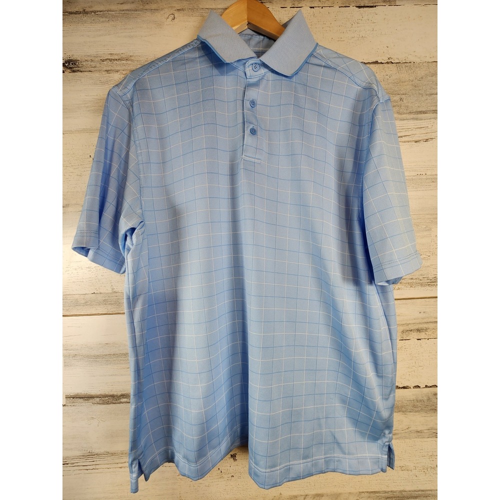 Jos. A. Bank Polo Shirt Mens Large Blue Grid Leadbetter Golf Performance